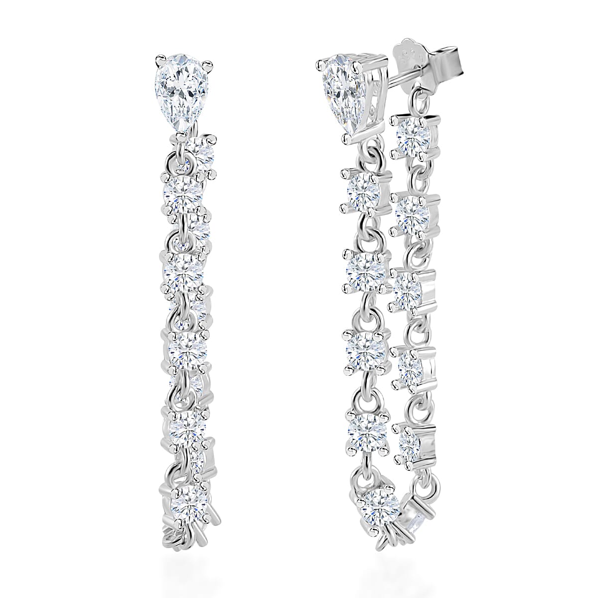 Lustro Stella Finest CZ Huggie Hoop Earrings in Rhodium Over Sterling Silver 4.25 ctw
