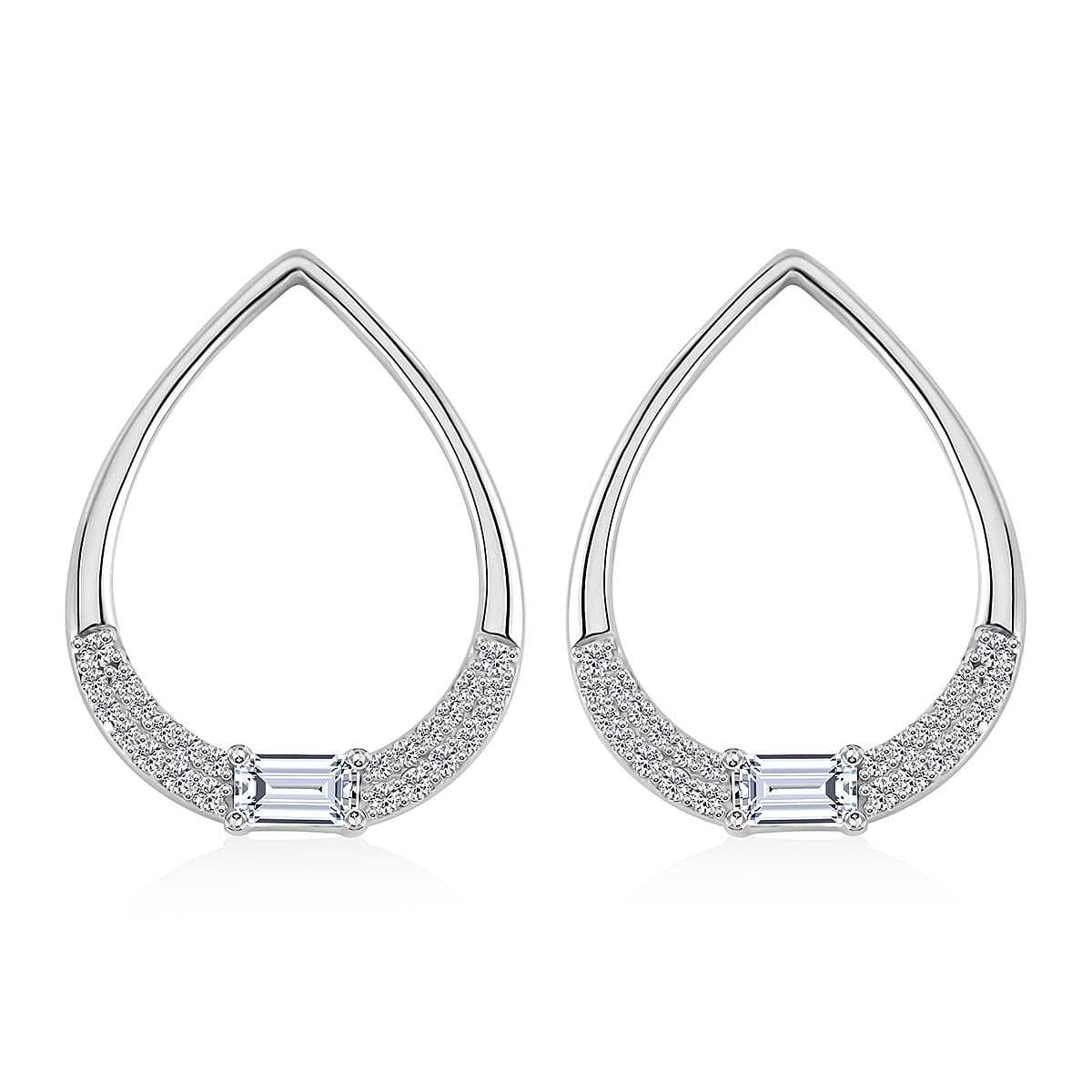 Lustro Stella Finest CZ Earrings in Rhodium Over Sterling Silver