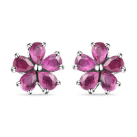 Niassa Ruby (FF) Floral Stud Earrings in Stainless Steel 2.00 ctw