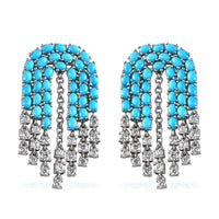 Sleeping Beauty Turquoise and White Zircon Chandelier Statement Earrings in Platinum Over Sterling Silver 17.35 ctw