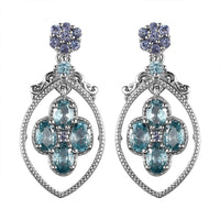 Blue Zircon and Tanzanite Earrings in Platinum Over Sterling Silver 6.50 ctw