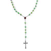 Doorbuster Green Magic Color Glass Cross Pendant Necklace (34 Inches) in Silvertone