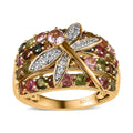 GP Trionfo Collection Premium Multi-Tourmaline and White Zircon Dragonfly Ring in Vermeil Yellow Gold Over Sterling Silver (Size 10.0) 3.20 ctw - Sticky add to cart bar