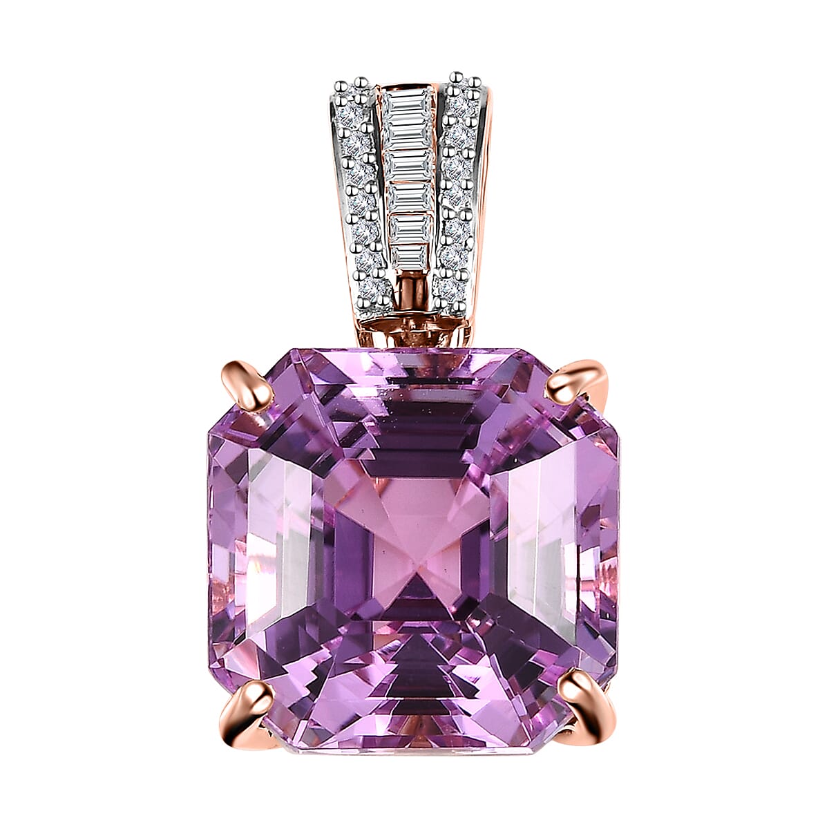 Iliana 18K Rose Gold AAA Patroke Kunzite and G-H SI Diamond Pendant without Chain 15.55 ctw