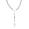 Black Hematite Cross Pendant with Beaded Necklace 26 Inches in Silvertone 180.00 ctw - Sticky add to cart bar