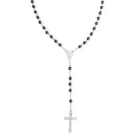 Black Hematite Cross Pendant with Beaded Necklace 26 Inches in Silvertone 180.00 ctw