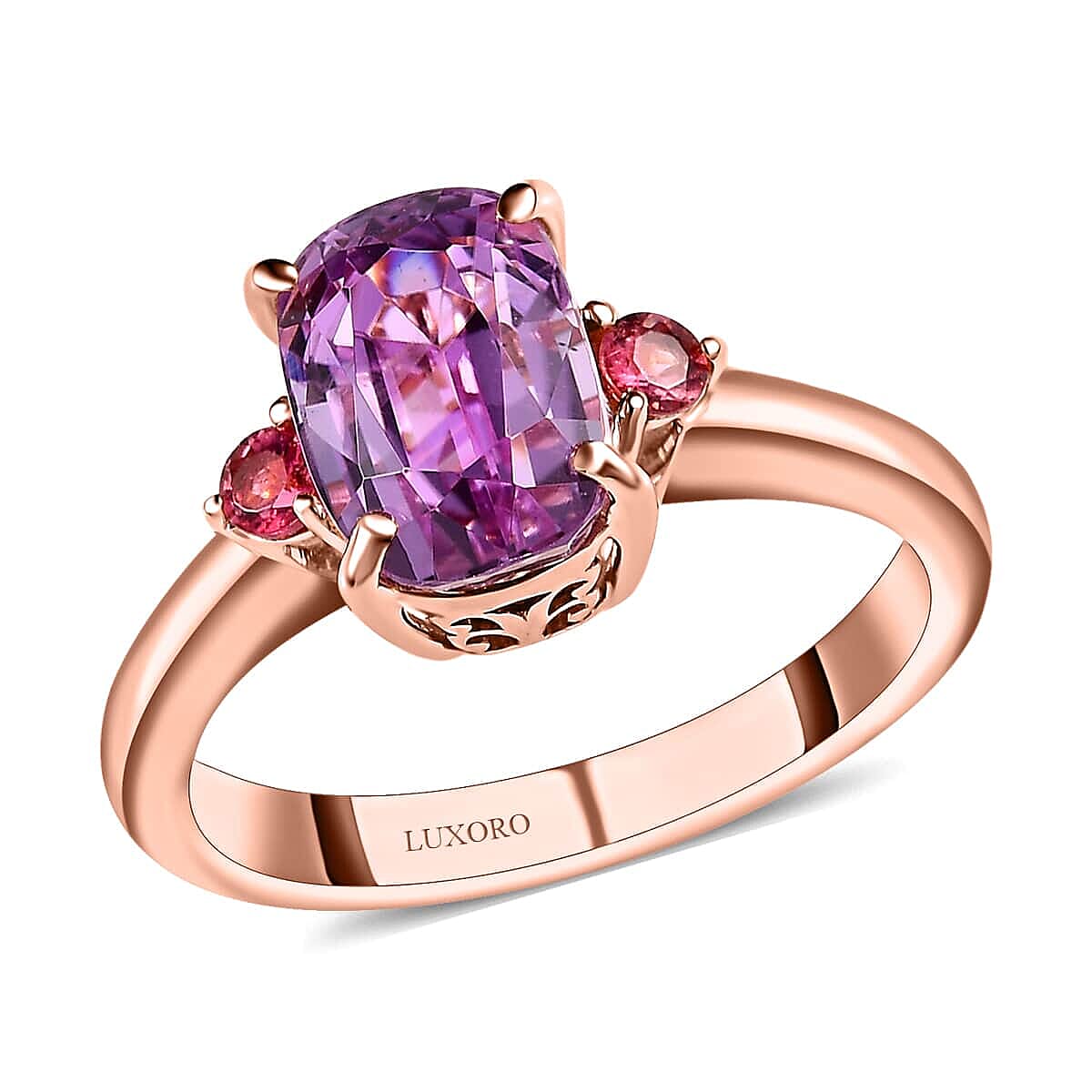 Luxoro 10K Rose Gold AAA Patroke Kunzite, Natural Calabar Pink Tourmaline Ring (Size 7.0) 3.40 ctw