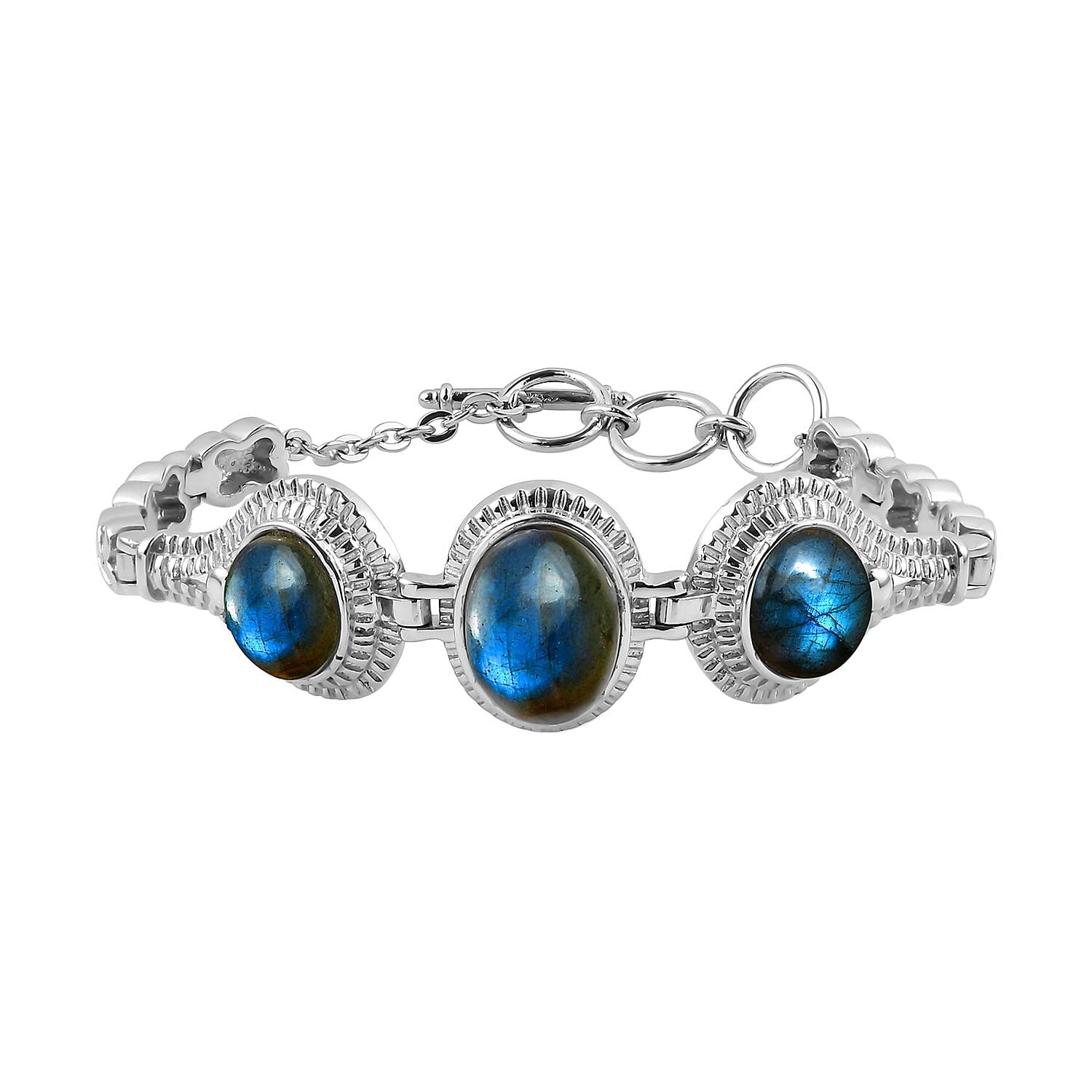 Doorbuster Malagasy Labradorite Toggle Clasp Bracelet in Stainless Steel (7.00 In) 20.30 ctw