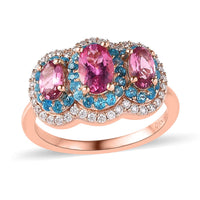 Natural Calabar Pink Tourmaline and Multi Gemstone Ring in Vermeil Rose Gold Over Sterling Silver (Size 10.0) 1.40 ctw