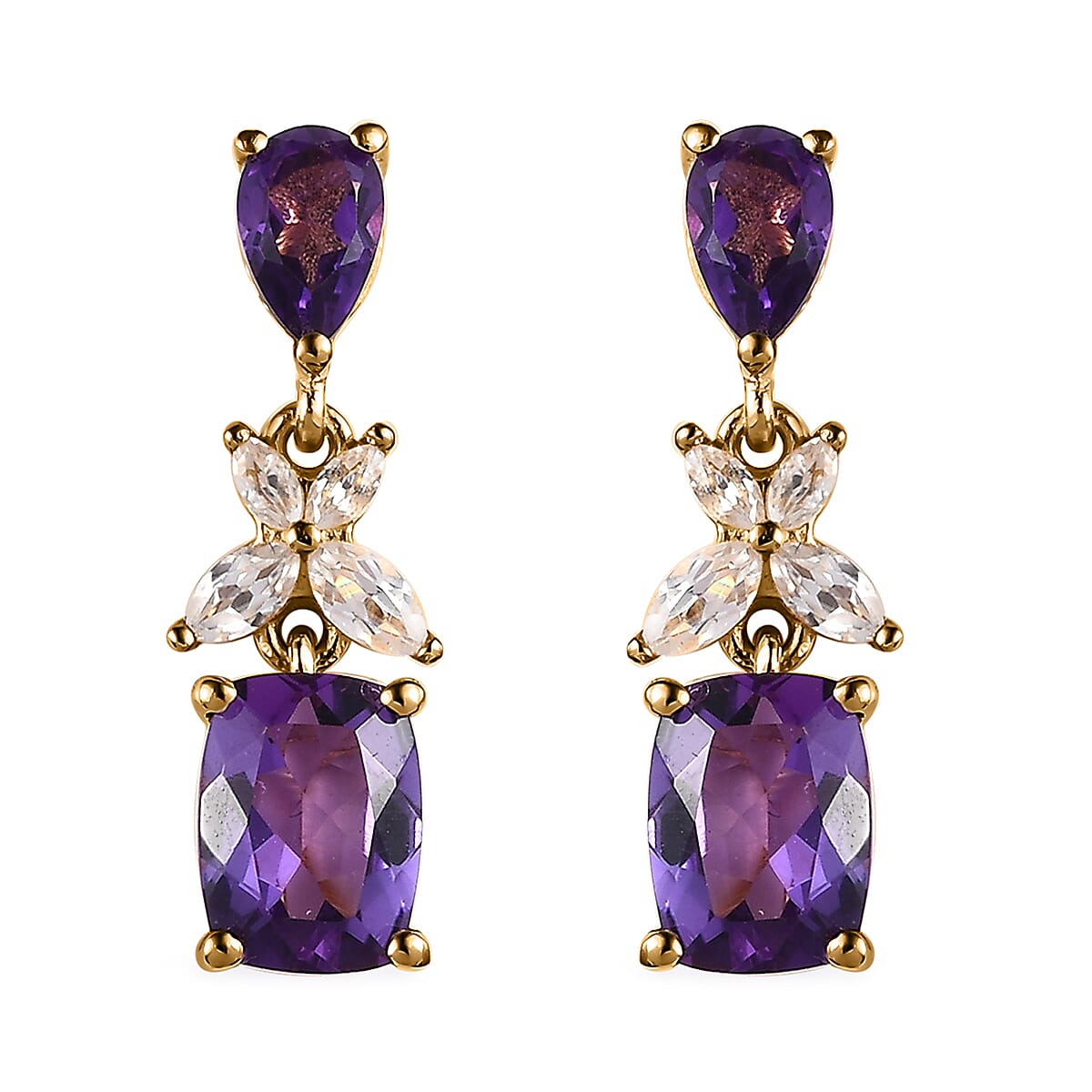 Premium Mashamba Amethyst and White Zircon Dangling Earrings in Vermeil Yellow Gold Over Sterling Silver 4.00 ctw
