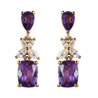 Premium Mashamba Amethyst and White Zircon Dangling Earrings in Vermeil Yellow Gold Over Sterling Silver 4.00 ctw