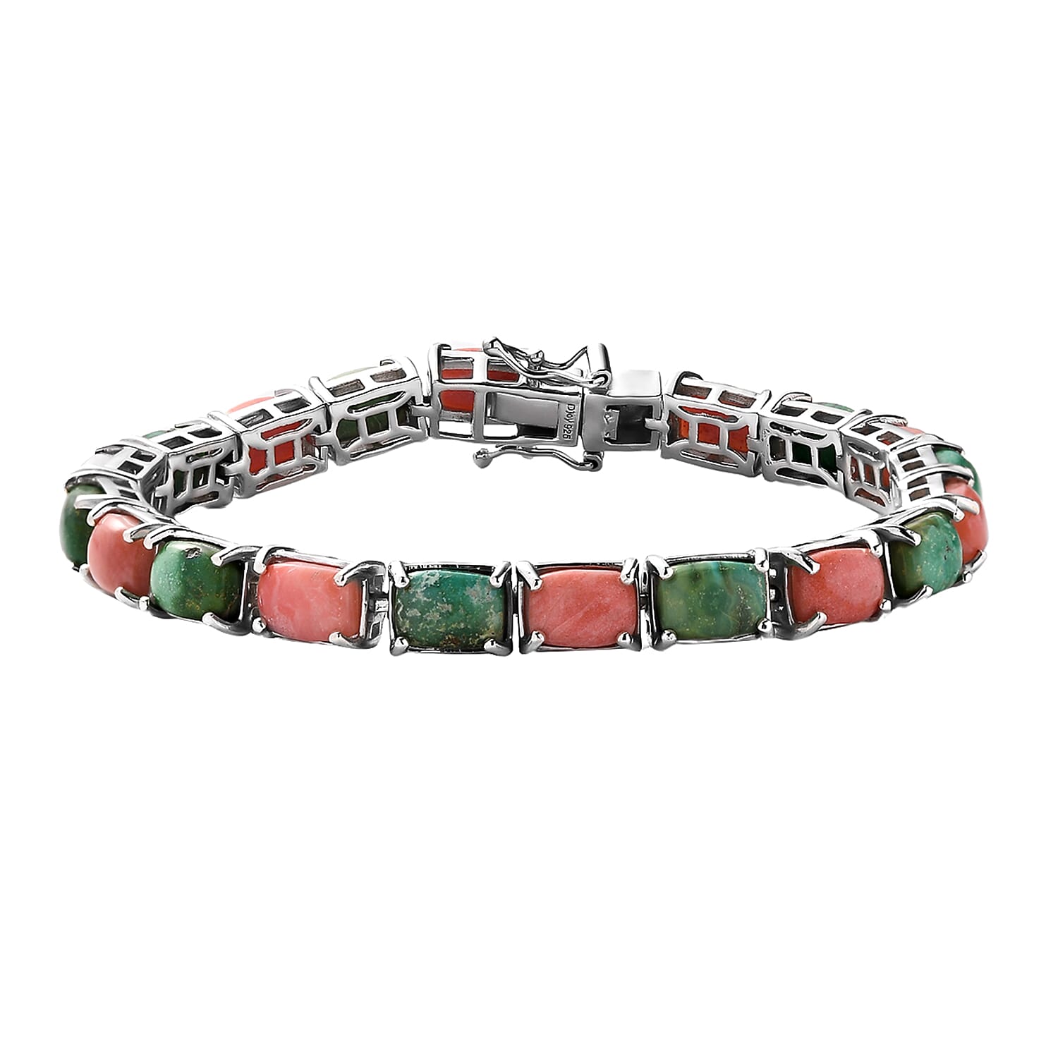 Oregon Sunrise Peach Opal, Sonoran Gold Turquoise Tennis Bracelet in Platinum Over Sterling Silver (6.50 In) 16.80 ctw