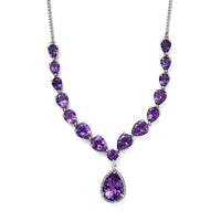 Premium Mashamba Amethyst and White Zircon Necklace 18-20 Inches in Platinum Over Sterling Silver 19.35 ctw
