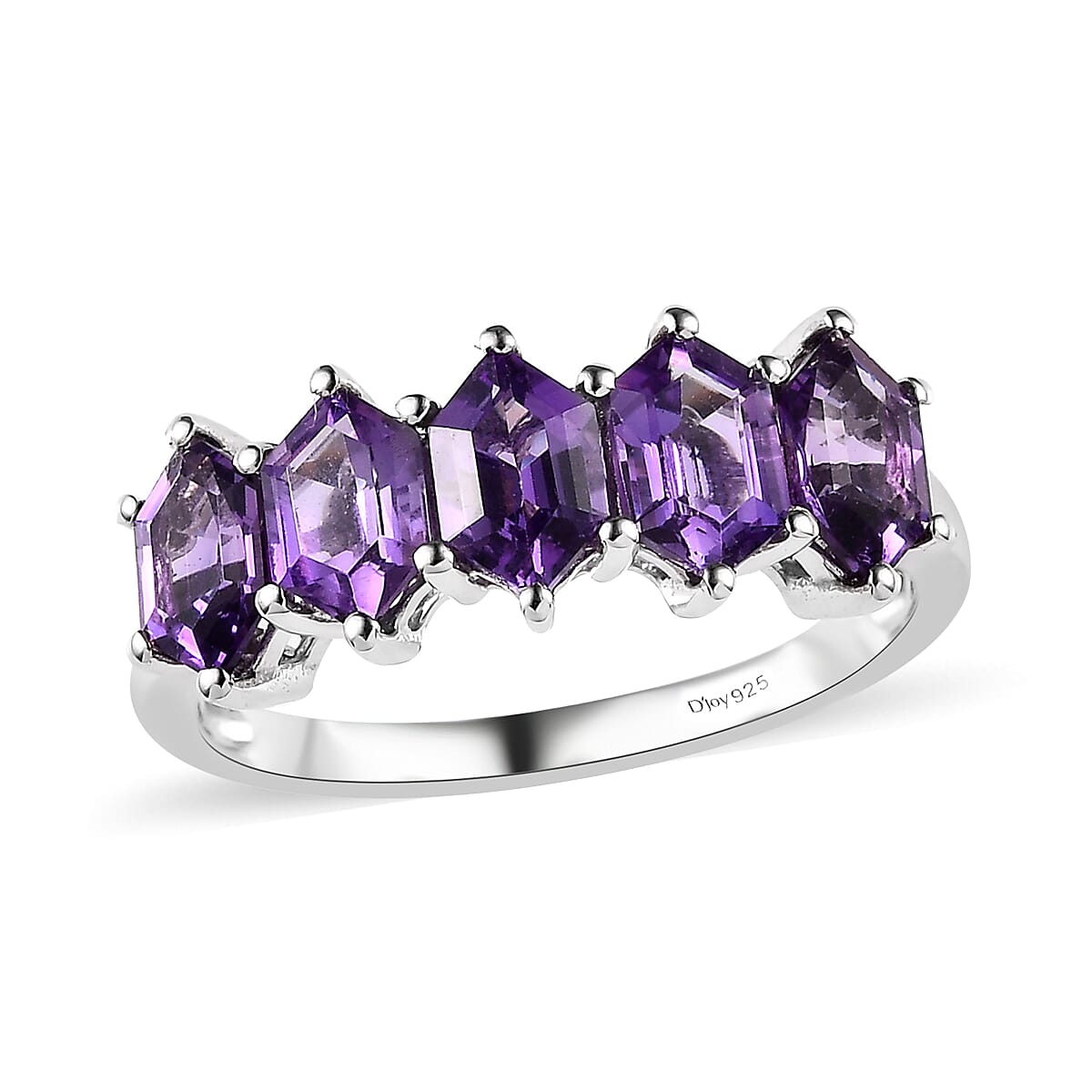 Premium Mashamba Amethyst 5 Stone Ring in Platinum Over Sterling Silver (Size 10.0) 2.90 ctw