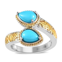 Karis Sleeping Beauty Turquoise Bypass Ring in 18K YG Plated and Platinum Bond (Size 10.0) 1.25 ctw