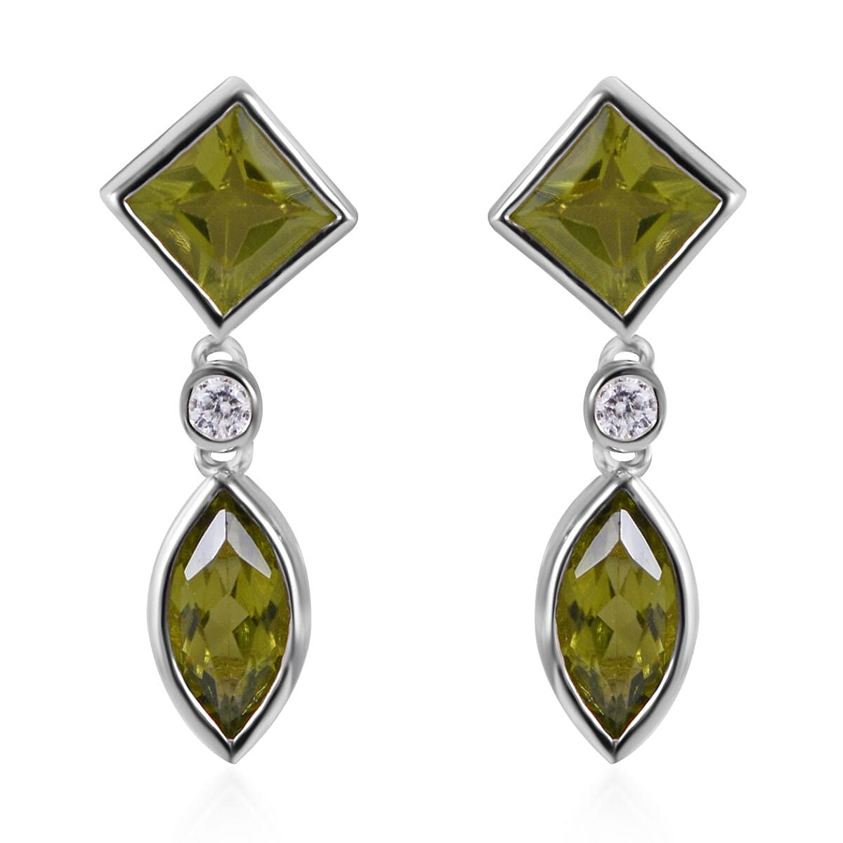 Premium Peridot and White Zircon Earrings in Platinum Over Sterling Silver 2.60 ctw
