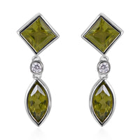 Premium Peridot and White Zircon Earrings in Platinum Over Sterling Silver 2.60 ctw