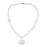 Natural Jade Carved Lotus Necklace 20 Inches with Magnetic Clasp in Rhodium Over Sterling Silver 407.50 ctw