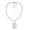 White Jade Carved Peacock Pendant with Beaded Necklace 18 Inches in Rhodium Over Sterling Silver 410.00 ctw - Sticky add to cart bar