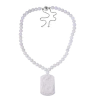 White Jade Carved Peacock Pendant with Beaded Necklace 18 Inches in Rhodium Over Sterling Silver 410.00 ctw