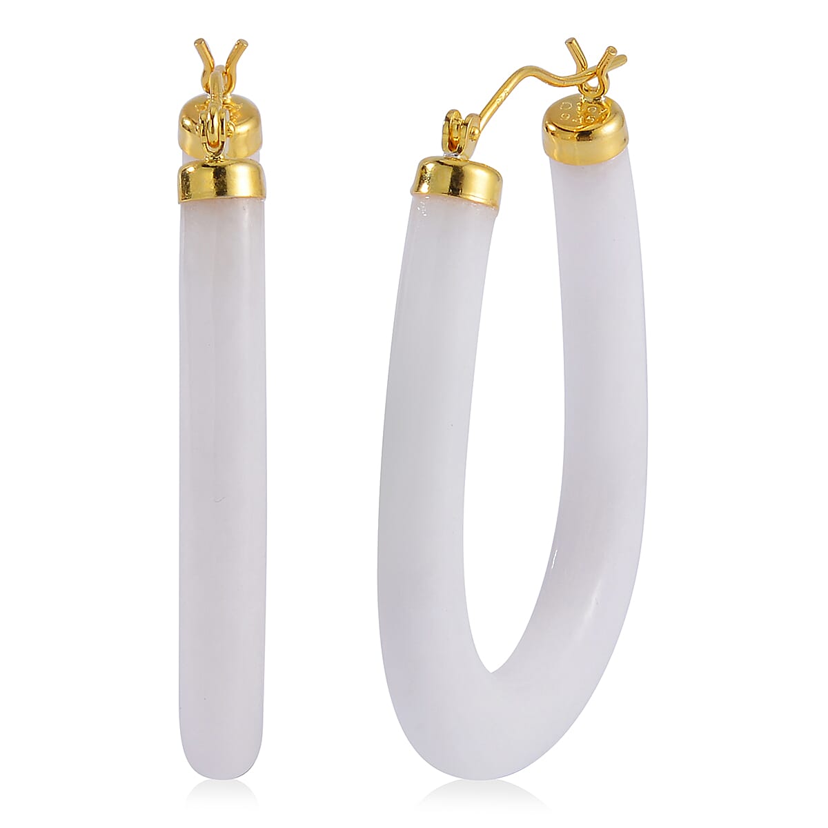 Natural Jade Hoop Earrings in Vermeil Yellow Gold Over Sterling Silver 70.00 ctw