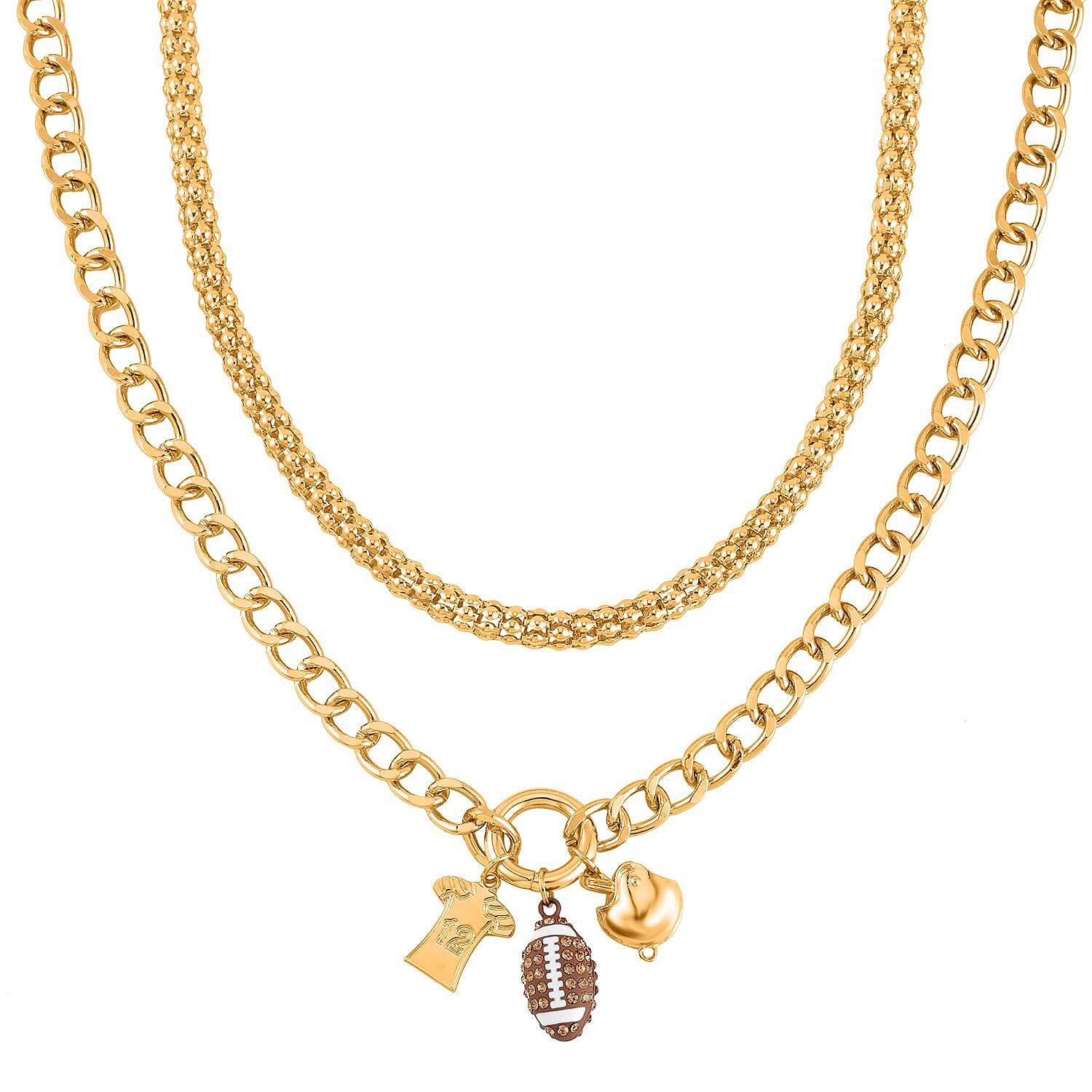 Doorbuster Champagne Austrian Crystal and Enameled Charm Necklace 20-22 Inches in Goldtone