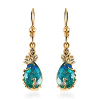 Peacock Quartz (Triplet) and White Zircon 6.75 ctw Earrings in Vermeil Yellow Gold Over Sterling Silver