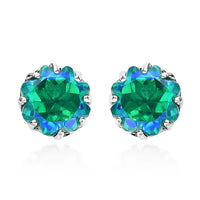 Peacock Quartz (Triplet) Solitaire Stud Earrings in Platinum Over Sterling Silver 7.50 ctw
