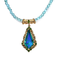 Peacock Quartz (Triplet) and Chrome Diopside Pendant with Paraiba Apatite Beaded Necklace 18-20 Inches in Vermeil YG Over Sterling Silver 44.70 ctw