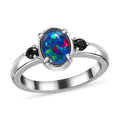 Boulder Opal Triplet and Midnight Sapphire Ring in Stainless Steel 1.10 ctw - Sticky add to cart bar