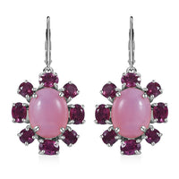 Premium Peruvian Pink Opal and Orissa Rhodolite Garnet 7.50 ctw Earrings in Platinum Over Sterling Silver