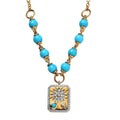 Sleeping Beauty Turquoise and Moissanite Celestial Medallion Necklace 18 Inches in Vermeil Yellow Gold Over Sterling Silver 7.90 ctw - Sticky add to cart bar