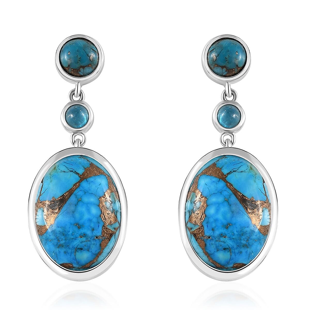 Karis Matrix Chestnut Brine Turquoise and Multi Gemstone Earrings in Platinum Bond 24.80 ctw