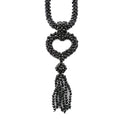 Thai Black Spinel Beaded Heart Tassel Necklace 30 Inches 300.00 ctw - Sticky add to cart bar