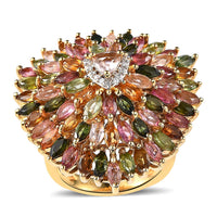 Multi-Tourmaline, Moissanite Sparkle Ring in Vermeil YG Over Sterling Silver (Size 10.0) 6.50 ctw