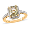 ONE TIME ONLY AAA Yellow Triphane, Moissanite Halo Ring in Vermeil YG Over Sterling Silver (Size 10.0) 3.35 ctw - Sticky add to cart bar