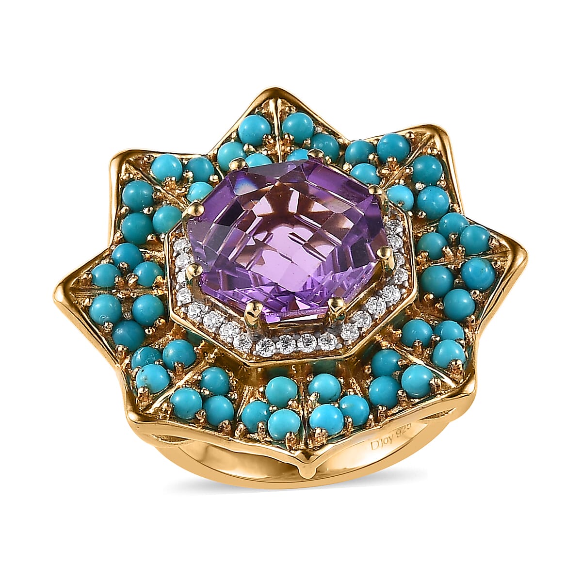 Premium Mashamba Amethyst and Multi Gemstone Floral Ring in Vermeil Yellow Gold Over Sterling Silver (Size 10.0) 8.75 ctw