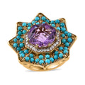 Premium Mashamba Amethyst and Multi Gemstone Floral Ring in Vermeil Yellow Gold Over Sterling Silver (Size 10.0) 8.75 ctw - Sticky add to cart bar