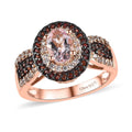 Premium Marropino Morganite, White and Coffee Zircon Double Halo Ring in Vermeil RG Over Sterling Silver (Size 6.0) 1.35 ctw - Sticky add to cart bar