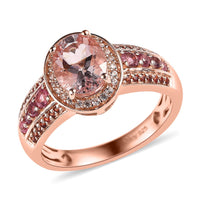 Premium Marropino Morganite and Multi Gemstone Halo Ring in Vermeil Rose Gold Over Sterling Silver (Size 10.0) 1.70 ctw