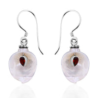 Sajen Silver Mother Of Pearl Carved Flower and Mozambique Garnet Earrings in Sterling Silver 0.50 ctw