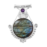 Sajen Silver Malagasy Labradorite and African Amethyst Pendant in Sterling Silver 64.10 ctw