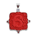 Sajen Silver Simulated Cinnabar Carved and Multi Gemstone Dragon Pendant in Sterling Silver 7.00 ctw - Sticky add to cart bar