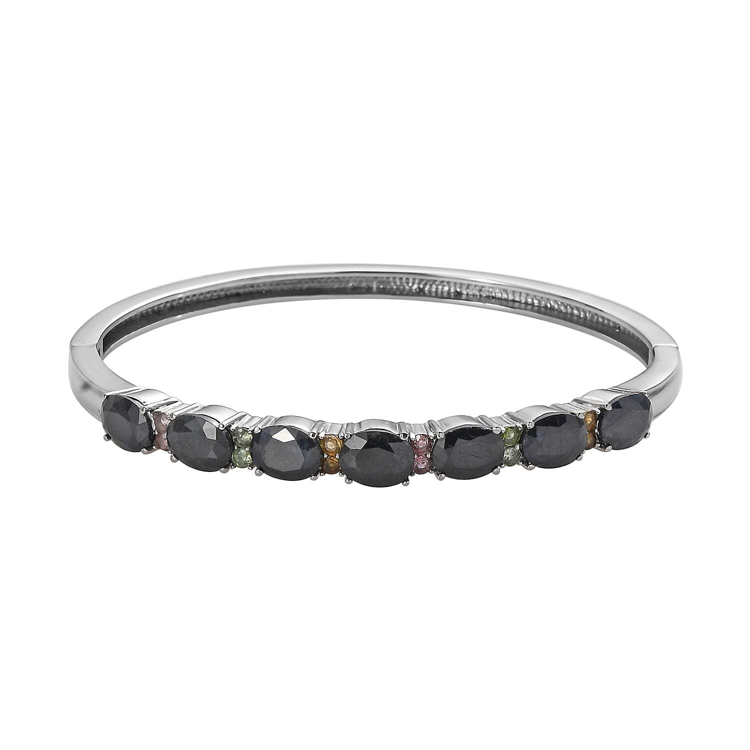 Midnight Sapphire and Multi-Tourmaline Bangle Bracelet in Stainless Steel (6.50 In) 20.25 ctw