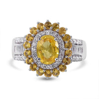 Madagascar Yellow Sapphire and White Zircon Double Halo Ring in Platinum Over Sterling Silver (Size 10.0) 3.15 ctw