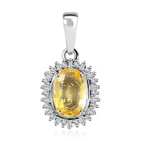 Doorbuster Luxoro 10K White Gold Premium Natural Ceylon Yellow Sapphire and G-H I2 Diamond Sunburst Pendant 1.25 ctw