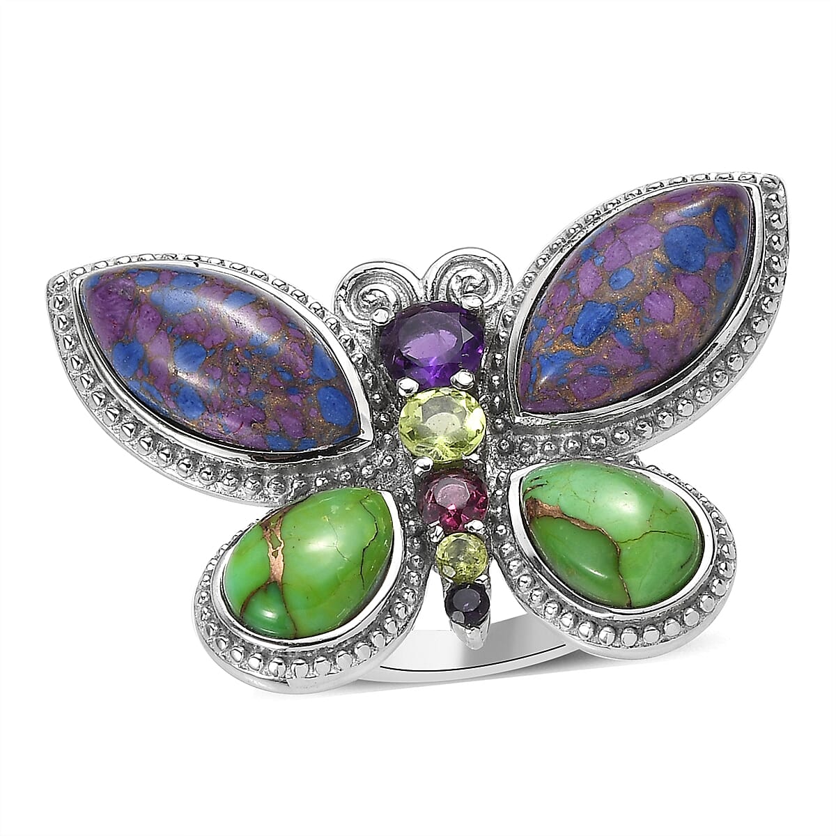 Mojave Purple Turquoise and Multi Gemstone Ring in Stainless Steel 9.10 ctw