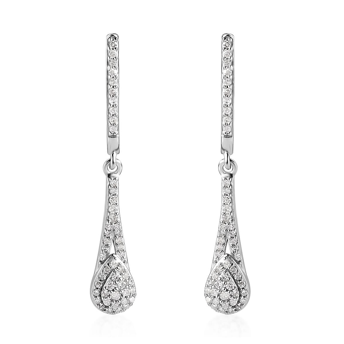 Diamond Dangle Earrings in Rhodium Over Sterling Silver 0.50 ctw