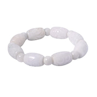 Natural Jade Carved Barrel and Beaded Stretch Bracelet 326.00 ctw