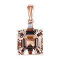Luxoro 14K Rose Gold Asscher Cut AAA Marropino Morganite and I3 Diamond Pendant 6.50 ctw - Sticky add to cart bar